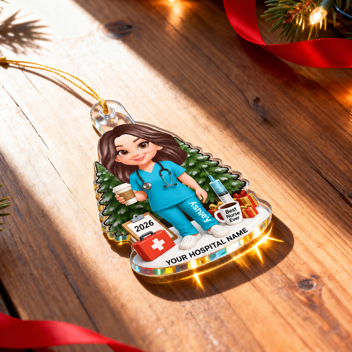 3D Effect Proud Nurse With Signature Symbols Christmas - Personalized Acrylic Ornament - Christmas Gift For Nurses