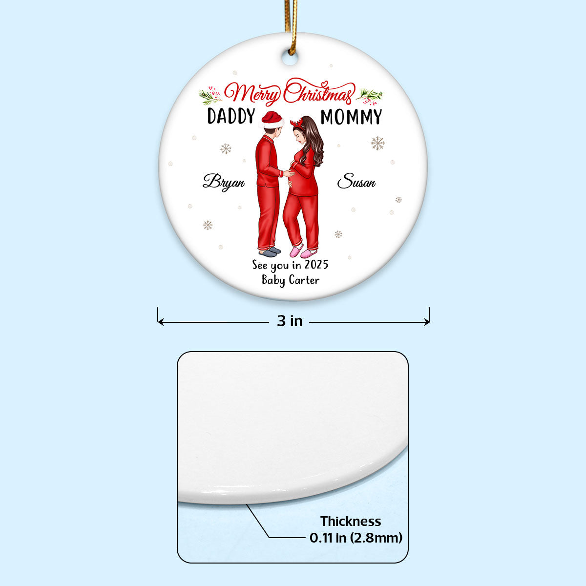 Expecting Parents Ornament, Merry Christmas Mommy Daddy, See You in 2025 Ornament