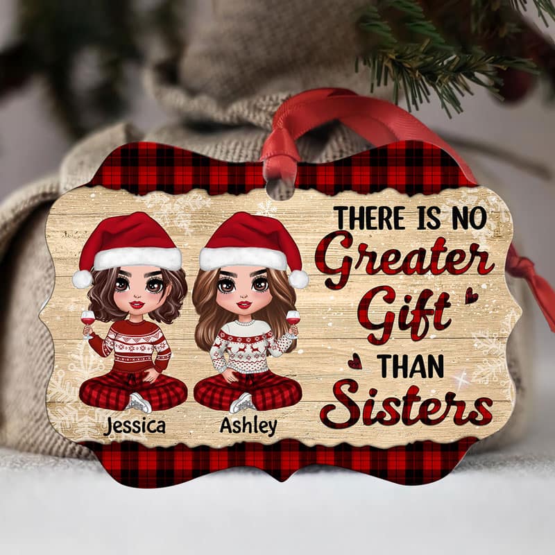 Checkered Pattern Doll Besties Sitting Personalized Christmas Ornament