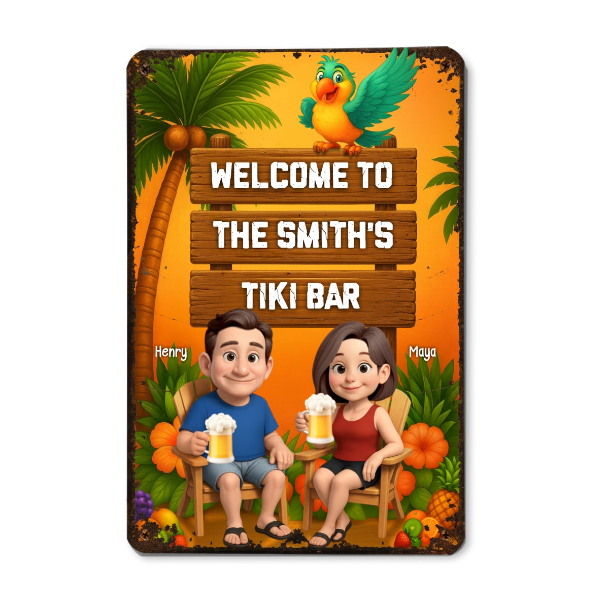 Welcome To Our Tiki Bar, Poolside, Backyard Bar, Hot Tub Personalized Metal Sign