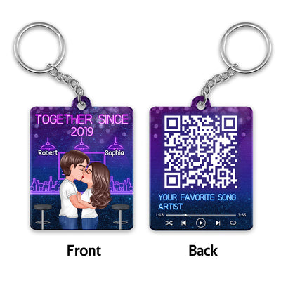 Doll Couple Kissing At Bar Favorite Song QR Code Personalized Acrylic Keychain
