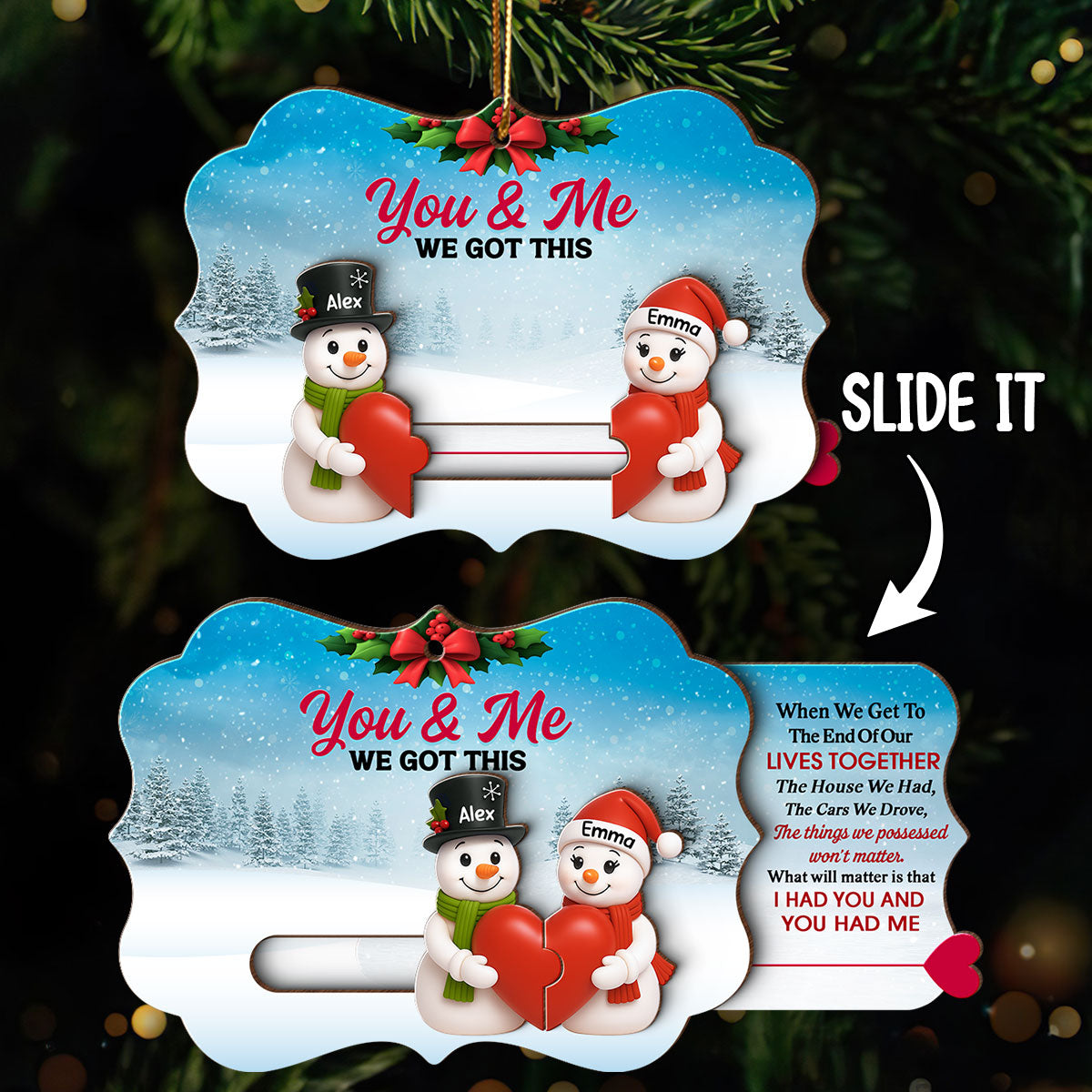 Snowman Couples - Personalized Slider Ornament - Christmas Gift For Him For Her