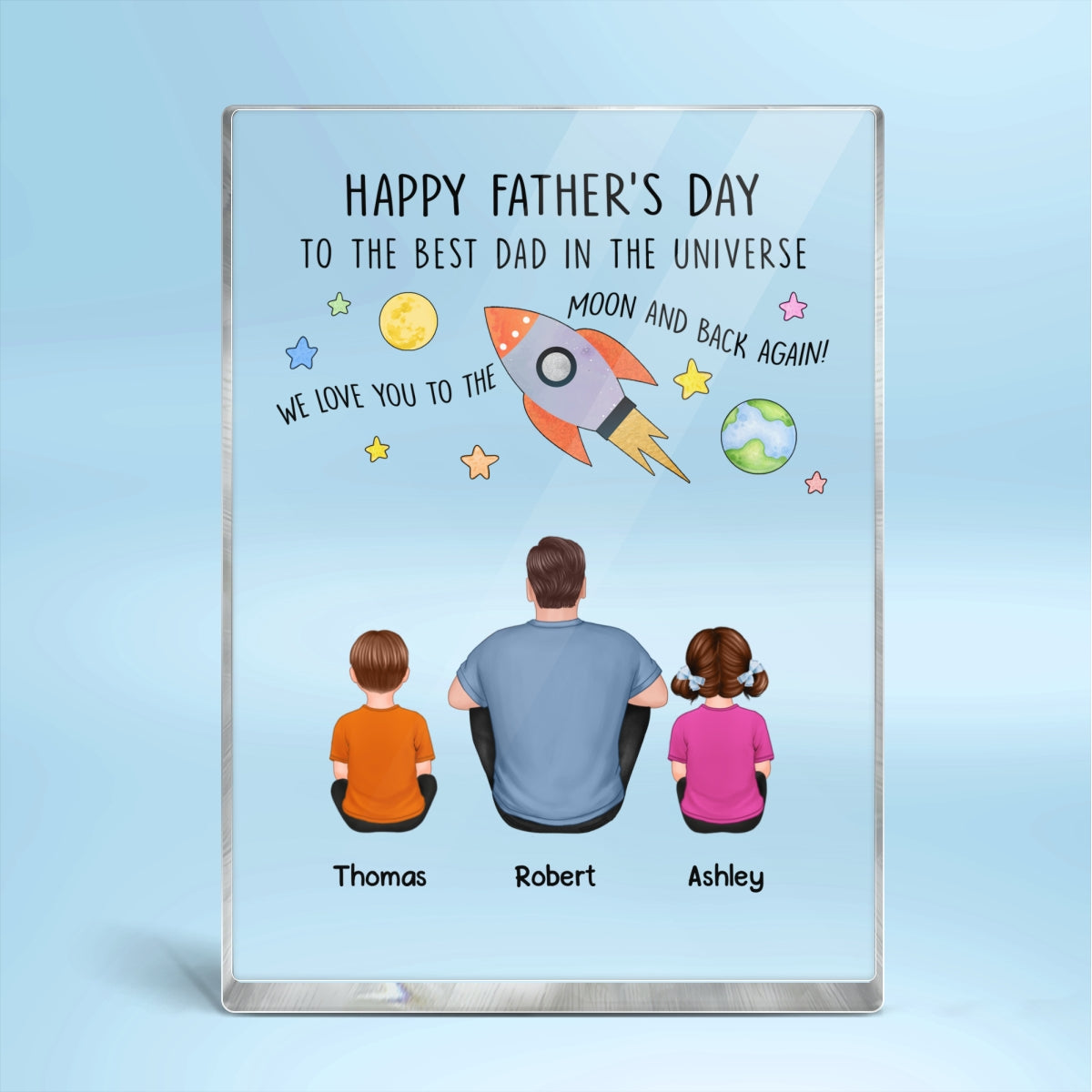 Happy Father‘s Day To The Best Dad In The Universe Back View Man Sitting With Kids Dogs Cats Personalized Vertical Rectangle Acrylic Block Plaque