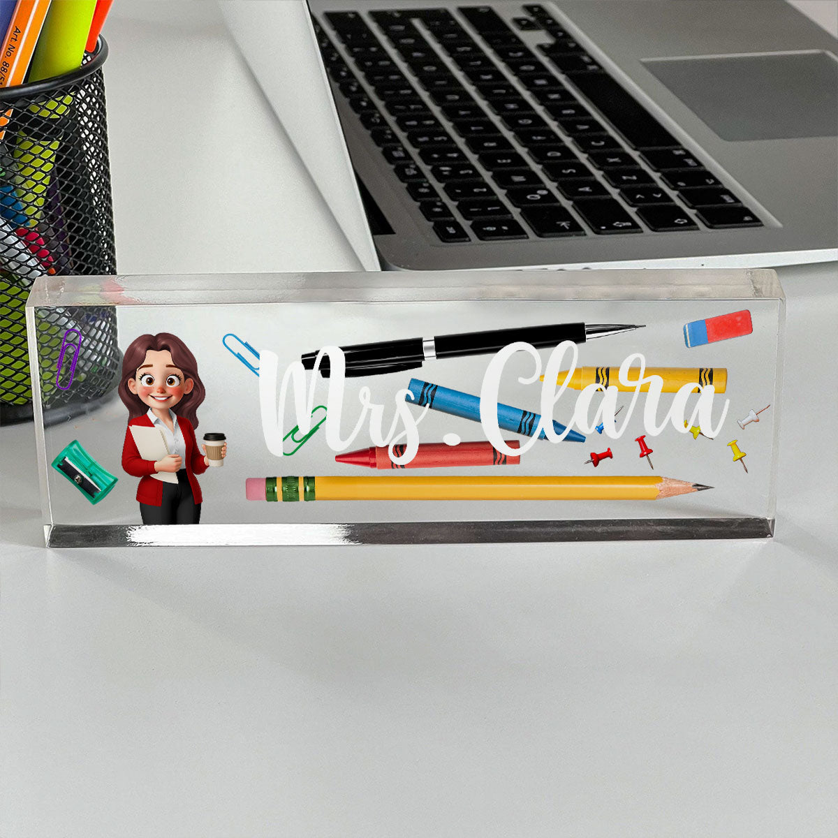 Teacher Things Personalized Acrylic Desk Name Plate, Back To School Gift