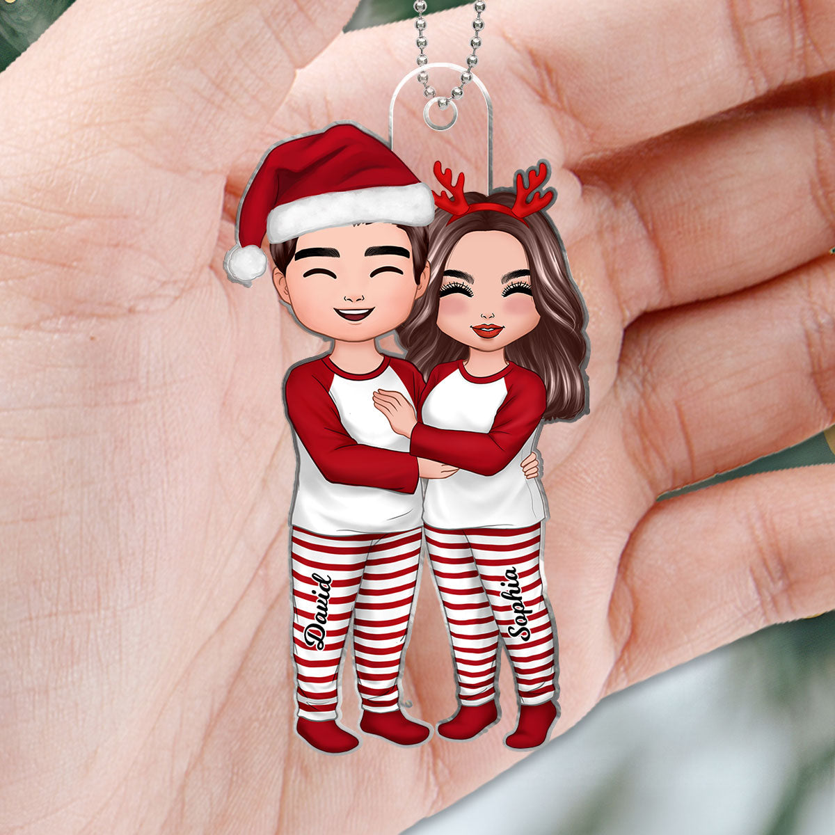 Christmas Doll Couple Standing Hugging Personalized Acrylic Ornament
