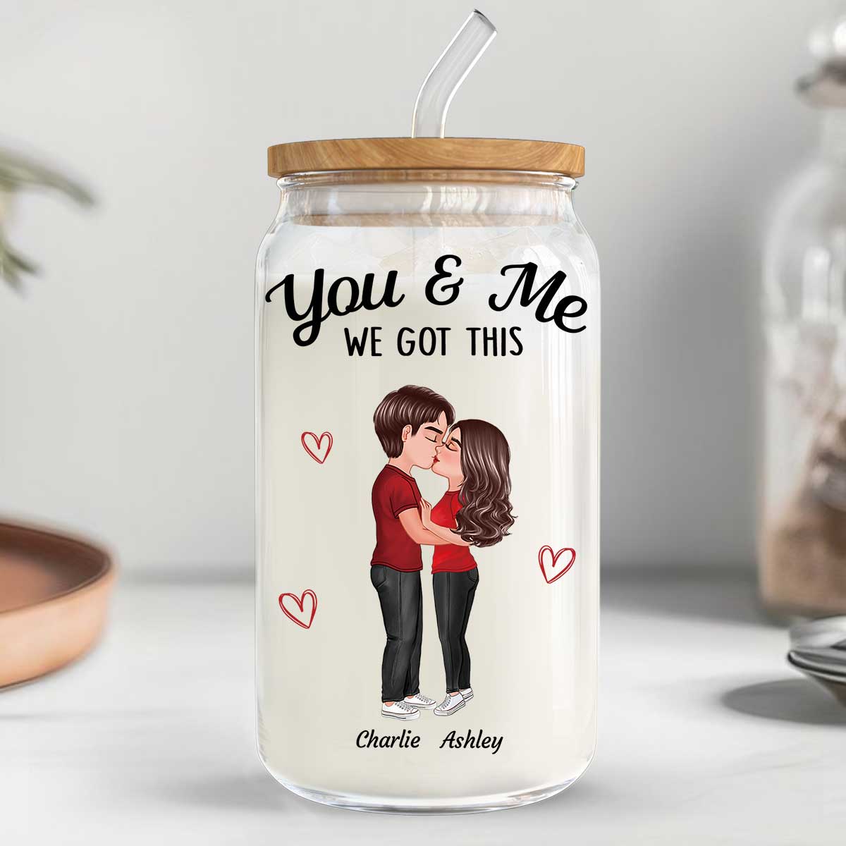 You & Me We Got This Couple Kissing Gift For Him Gift For Her Personalized Clear Glass Can