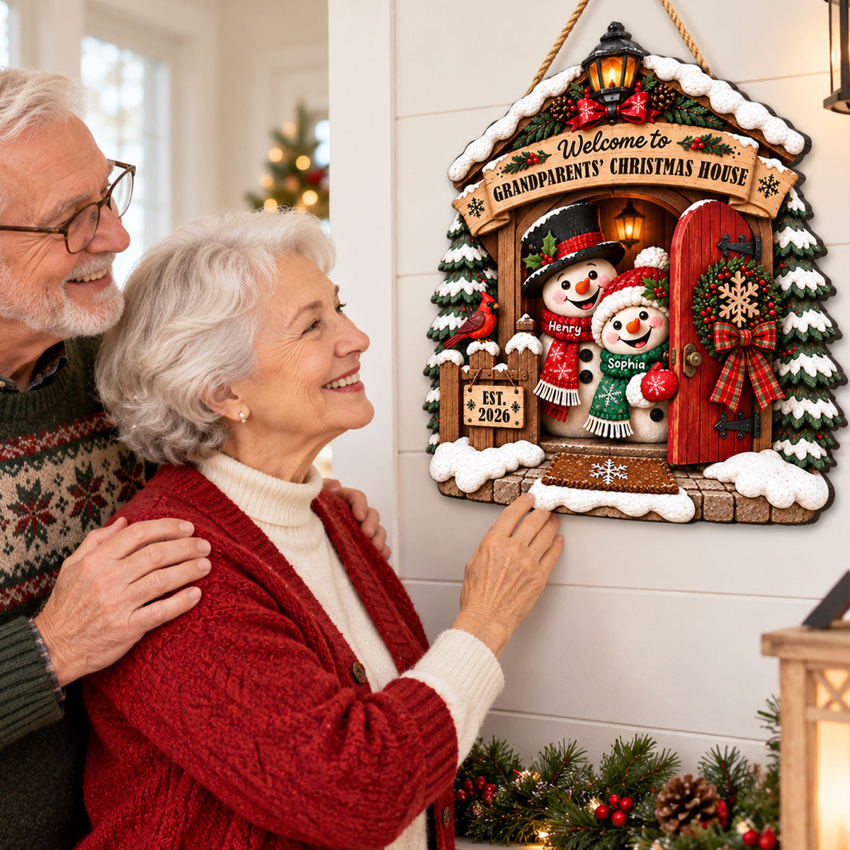 Grandpa Grandma's Christmas House - Personalized Wood Sign - Christmas Decoration For Porch, Window, Door