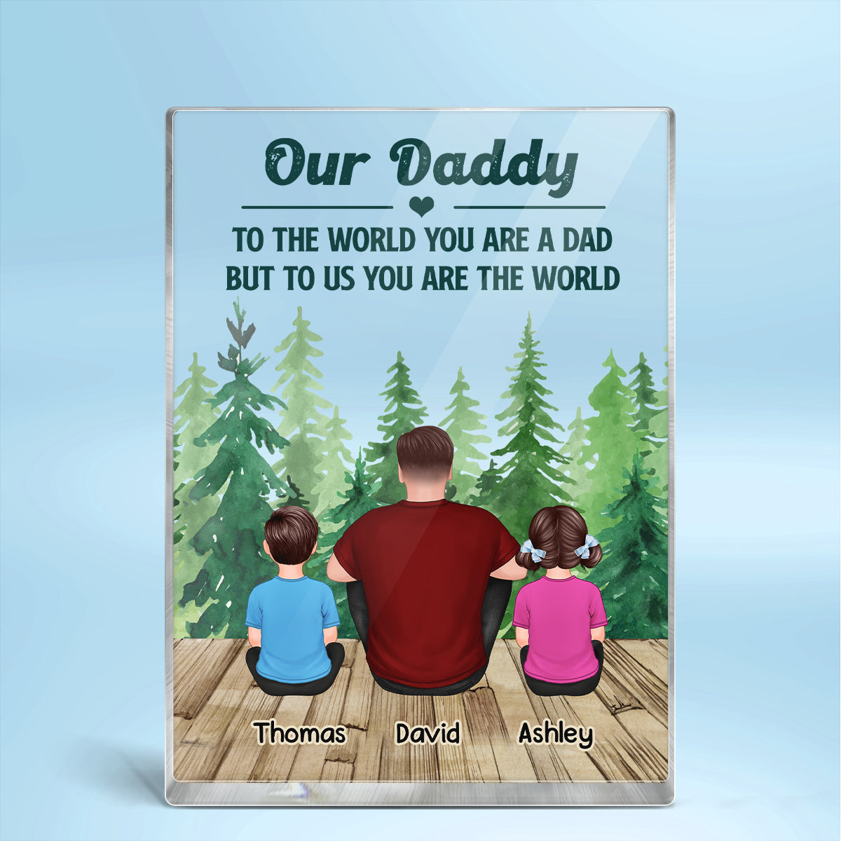Best Dad Ever Back View Kids Dogs Cats Forest Personalized Rectangle Acrylic Block Plaque