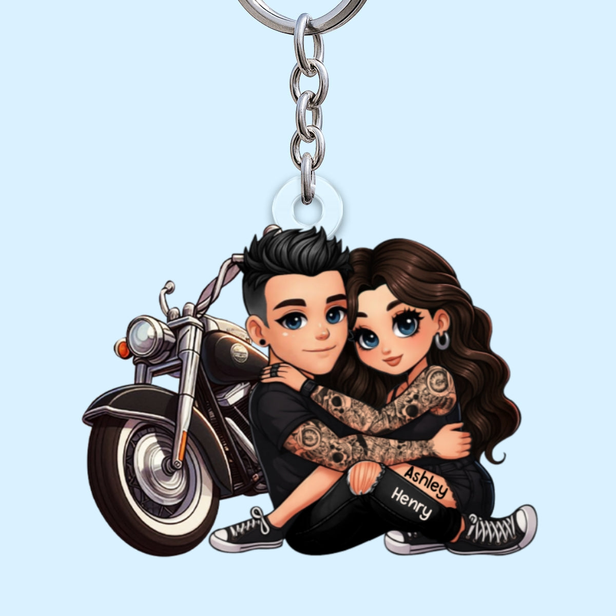 Biker 3D Cartoon Effect Couple Personalized Acrylic Keychain, Gift for her, Gift for him, Motorcycle Lovers