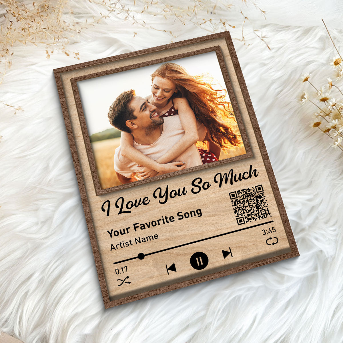 Couple Photo Favorite Love Song Scannable QR Code Personalized 2-Layer Wooden Plaque