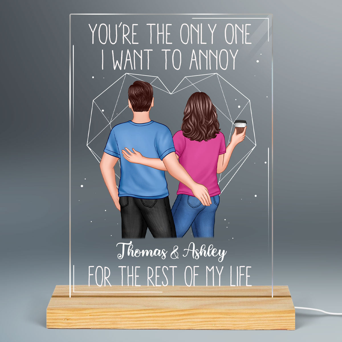 Back View Couple Touching The Only One Valentine‘s Day Anniversary Gift Personalized Rectangle Acrylic Plaque LED Lamp Night Light