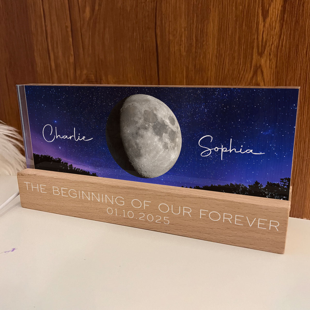 Our Moon Couple Gift Moon Phase Art Personalized Acrylic Block LED Plaque, Gift for Mom, Gift for Grandma, Gift for Wife