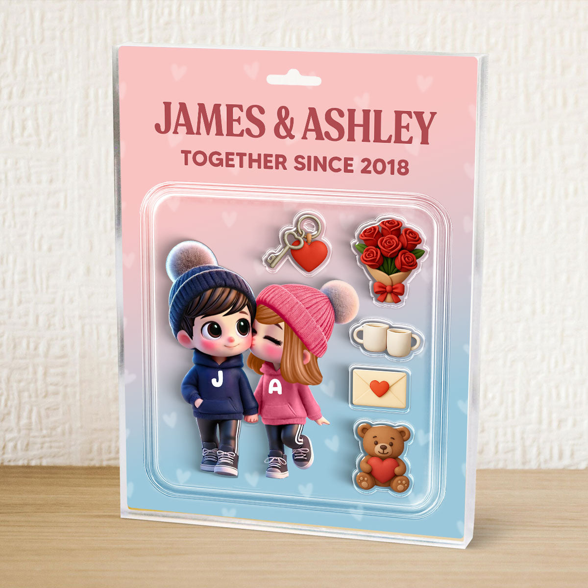 3D Effect Cute Cartoon Couple Custom Figure Personalized Acrylic Block Plaque
