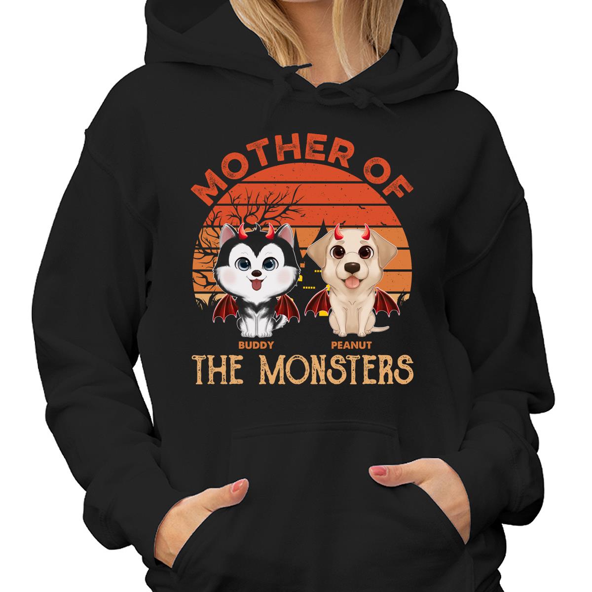 Orange Retro Mother Father Of Monster Halloween Watercolor Cute Dogs Personalized Shirt