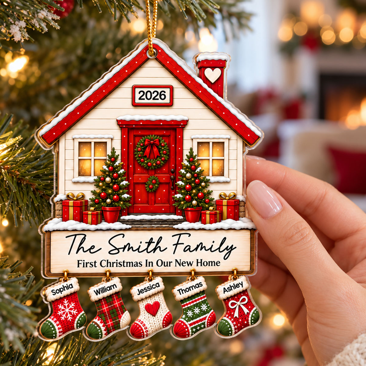 First Christmas In Our New Home Family Stockings 2D Flat - Personalized Acrylic Ornament - New Home Christmas Gift For Family, Couple