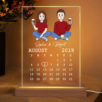 Cartoon Couple Anniversary Calendar Personalized Acrylic LED Lamp Night Light