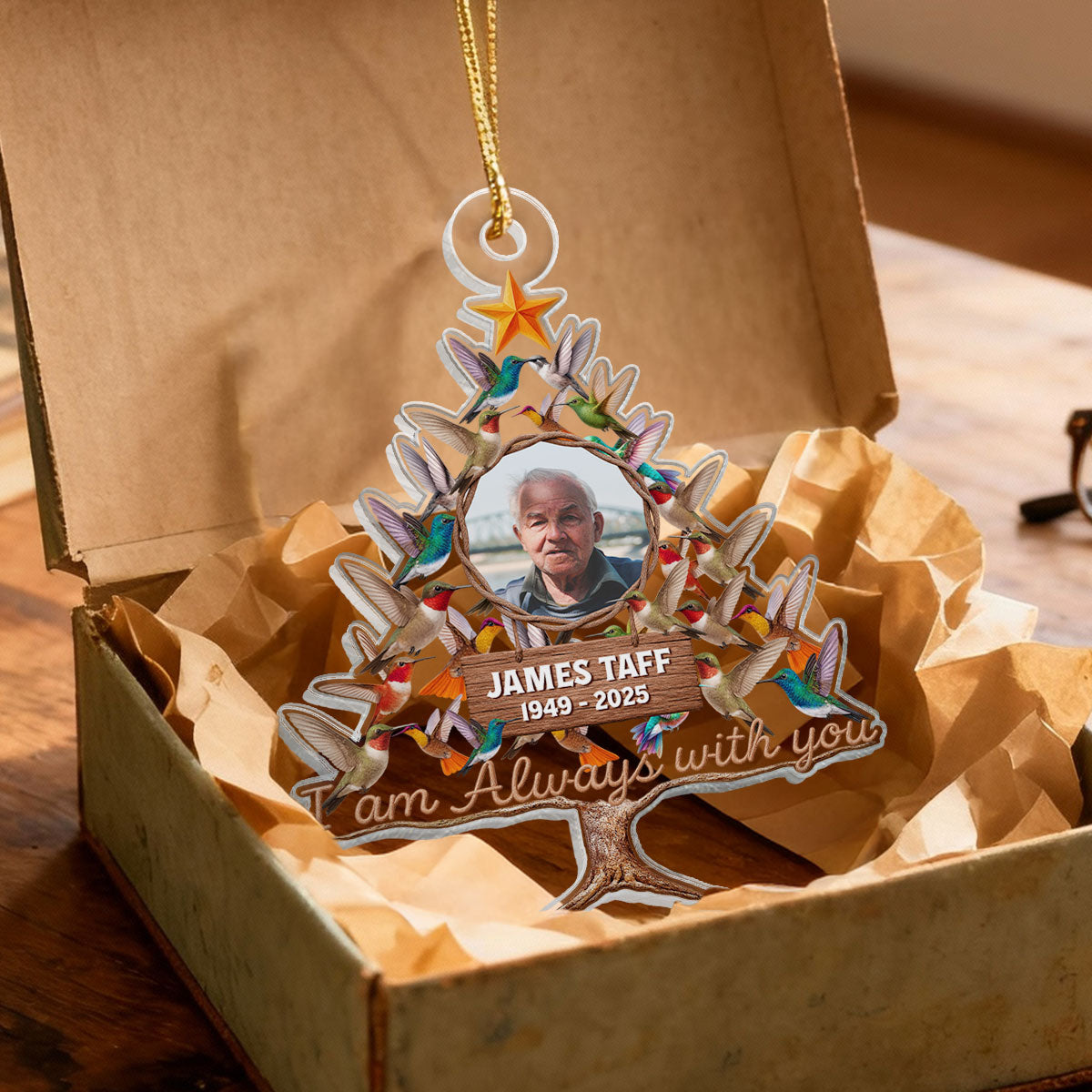 Humming Bird Christmas Tree Custom Photo Memorial - Personalized Acrylic Ornament