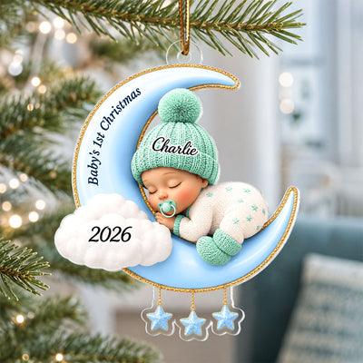 Baby First Christmas On The Moon - Personalized Acrylic Ornament - Baby Boy Girl Gift for Couples, New Parents Keepsake, Gift for Newborn