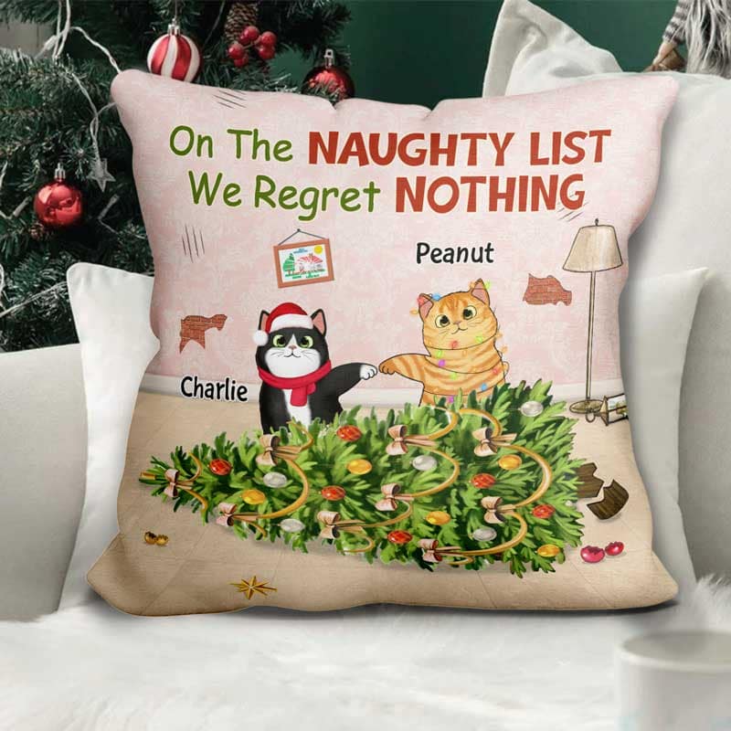 Naughty Cat Knocked Over Christmas Tree Personalized Pillow (Insert Included)