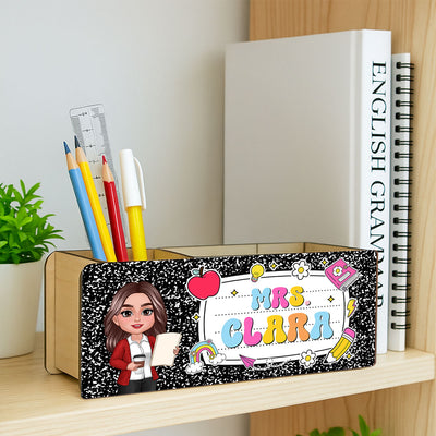 Teacher Composition Book Pattern Personalized Pencil Holder, Back To School Gift
