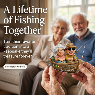 Baby Let's Go Fishing Old Couple - Personalized Acrylic Ornament - Personalized Gift For Him, For Her, For Couple