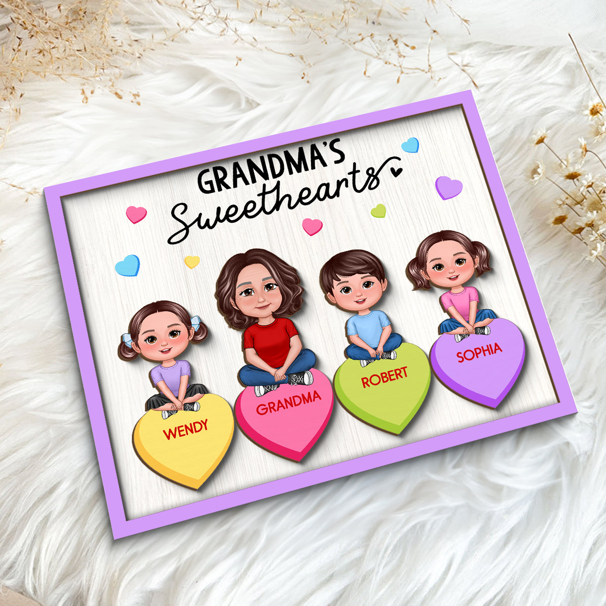 Grandma Mom Sweethearts Conversation Hearts Personalized 2-Layer Wooden Plaque