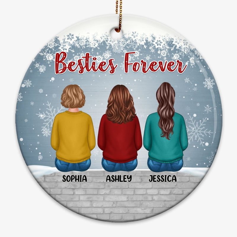 Best Friends Sisters Sitting On Snow Wall Personalized Circle Ornament