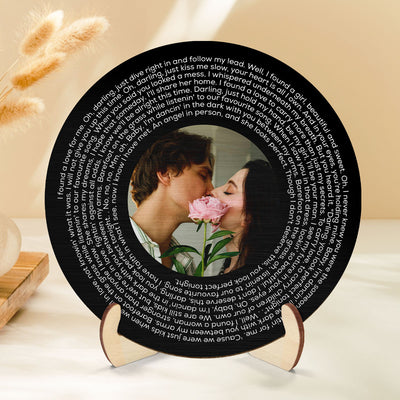 Upload Photo Black White Vinyl Record Personalized 2-Layer Wooden Plaque, Birthday Anniversary  Gift For Couple, For Bestie