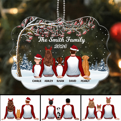 Pajamas Family Sitting Under Berry Tree Personalized Acrylic Ornament