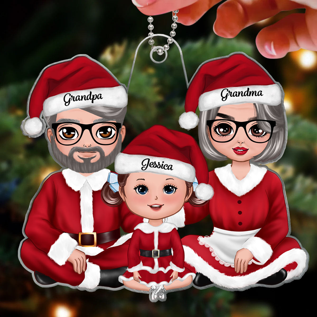 Christmas Doll Grandma Grandpa Claus Gift For Granddaughter Grandson Personalized Acrylic Ornament