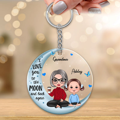 Doll Grandma & Grandkid On Blue Moon Personalized Acrylic Keychain