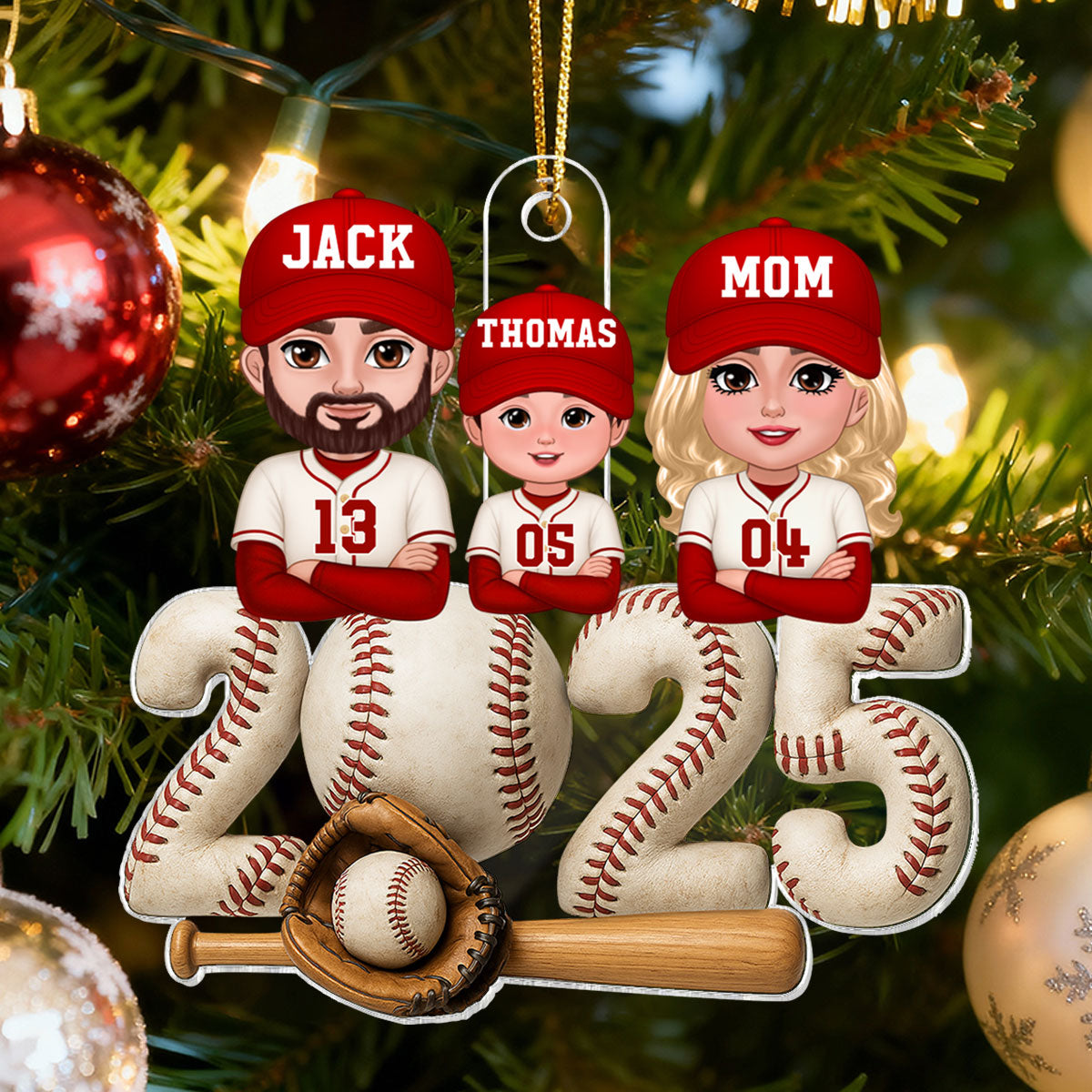 3D Effect Christmas Baseball Family Together We're A Team - Personalized Acrylic Ornament - Gift For Family