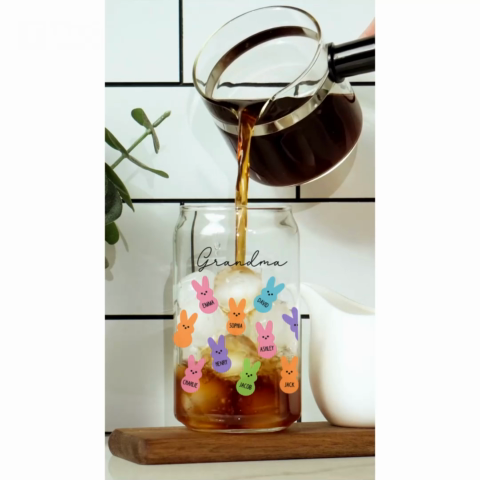 Grandma Mom Auntie Bunnies Easter Gift Personalized Clear Glass Can