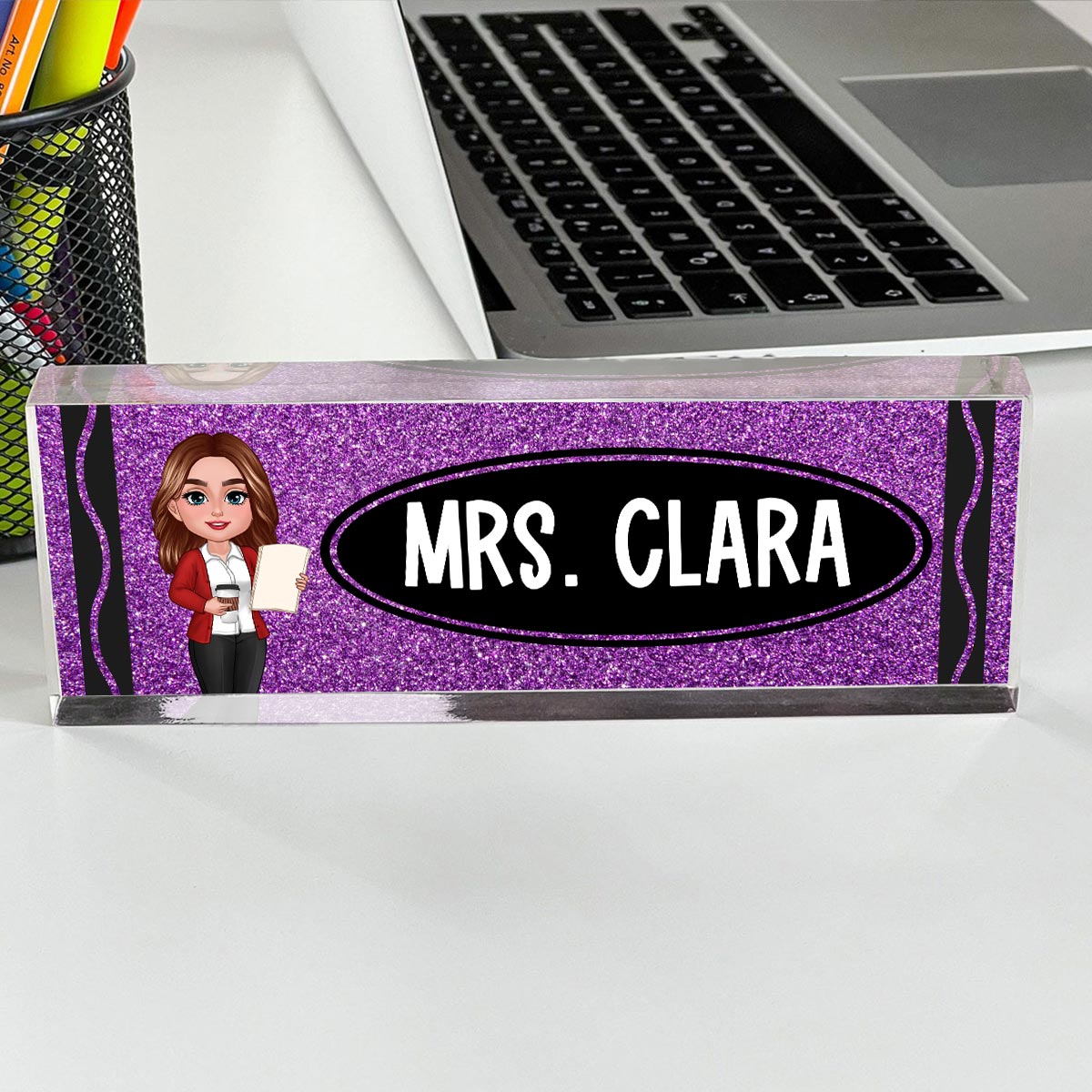 Teacher Crayon Personalized Acrylic Desk Name Plate, Gift For Teacher