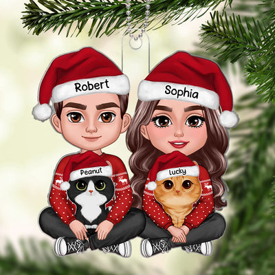 Couple Crossed Leg & Cute Watercolor Cats Christmas Gift For Cat Lovers Personalized Acrylic Ornament