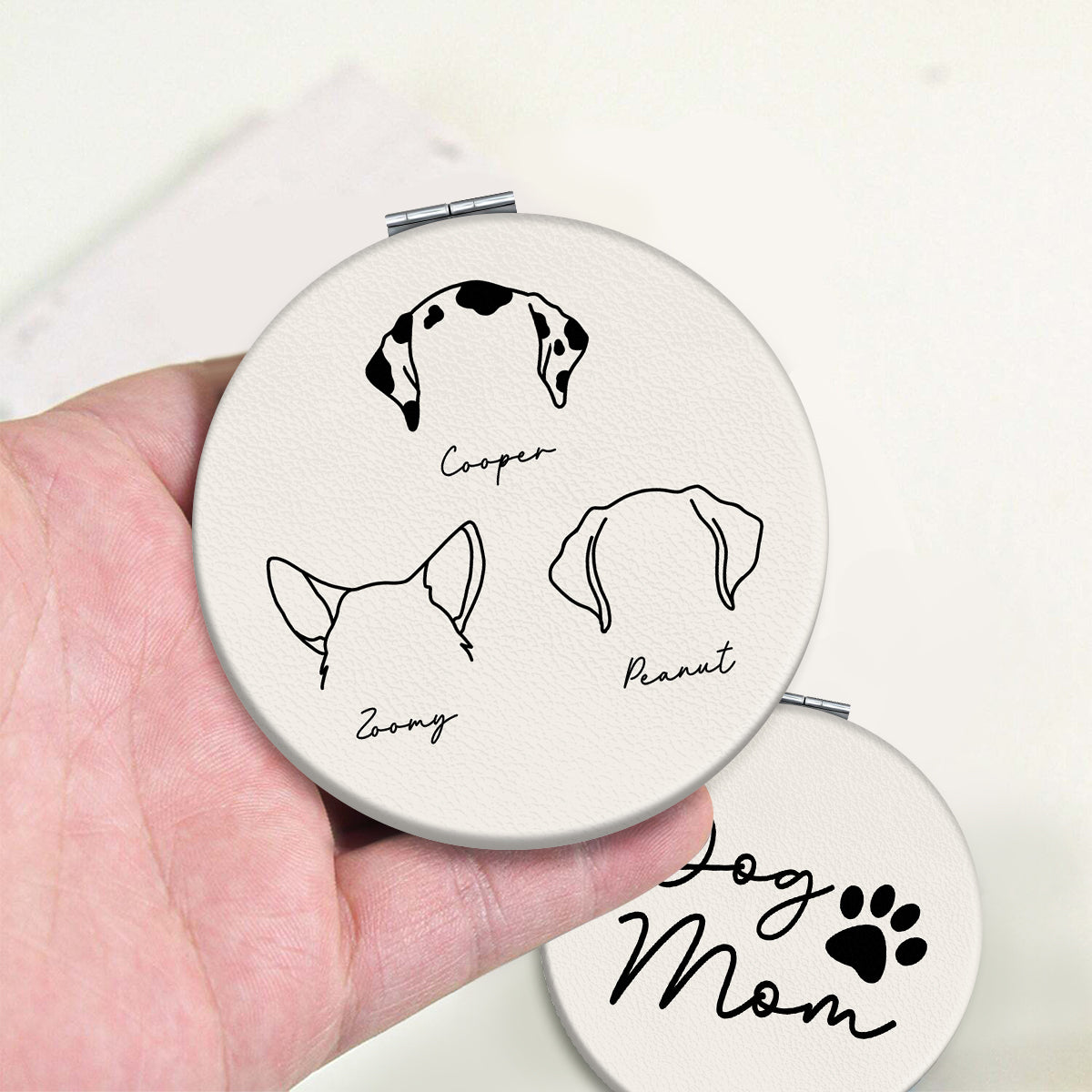 Dog Mom Outline Dog Head Personalized Circle Compact Mirror
