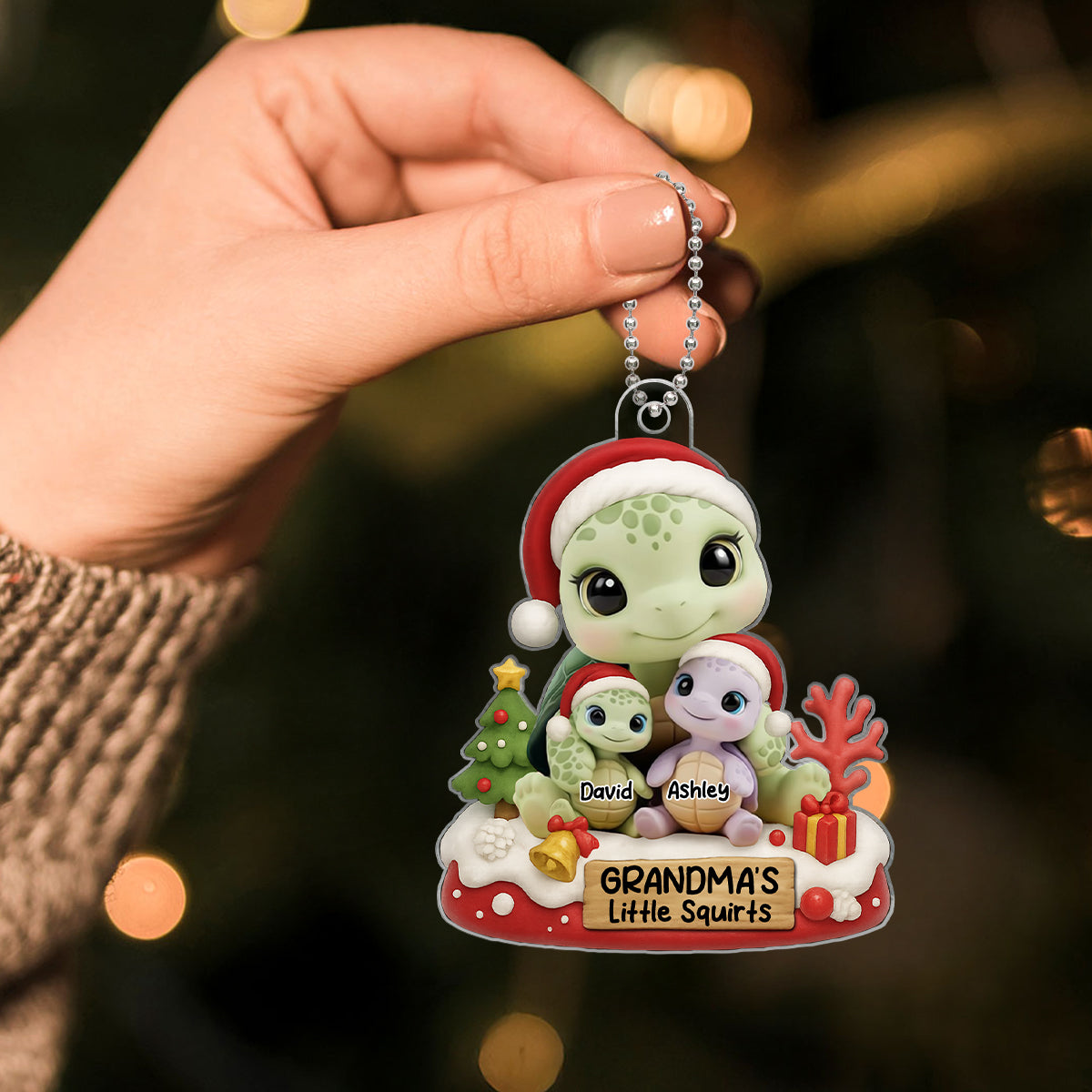 Grandma's Little Squirt Turtle Personalized Acrylic Ornament, Christmas Gift for Grandma