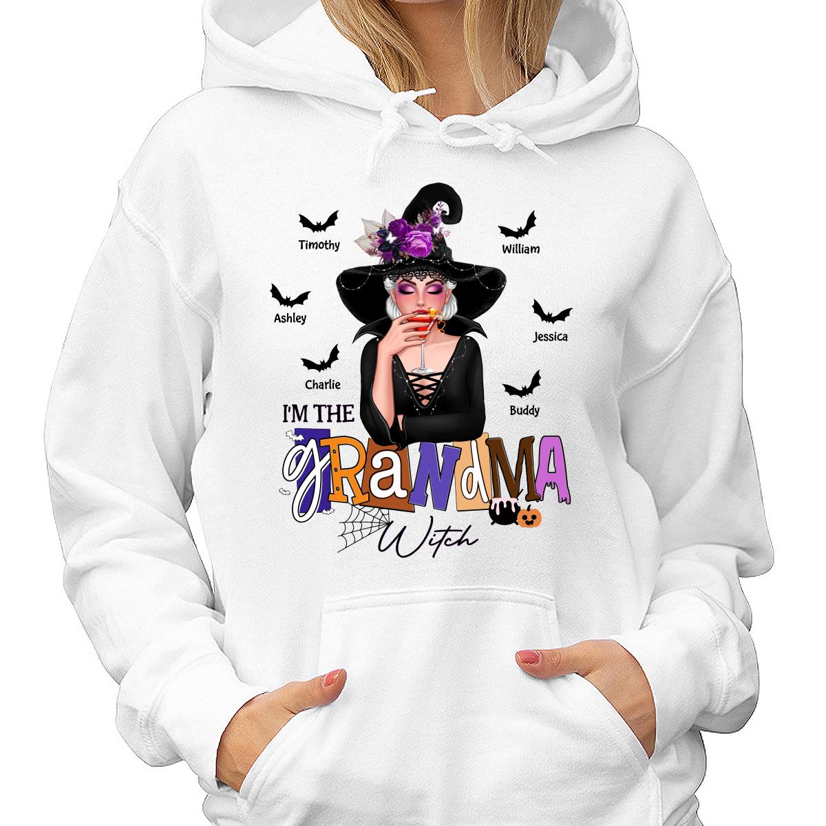 Grandma Mom Witch Bats With Kids Names Halloween Personalized Shirt