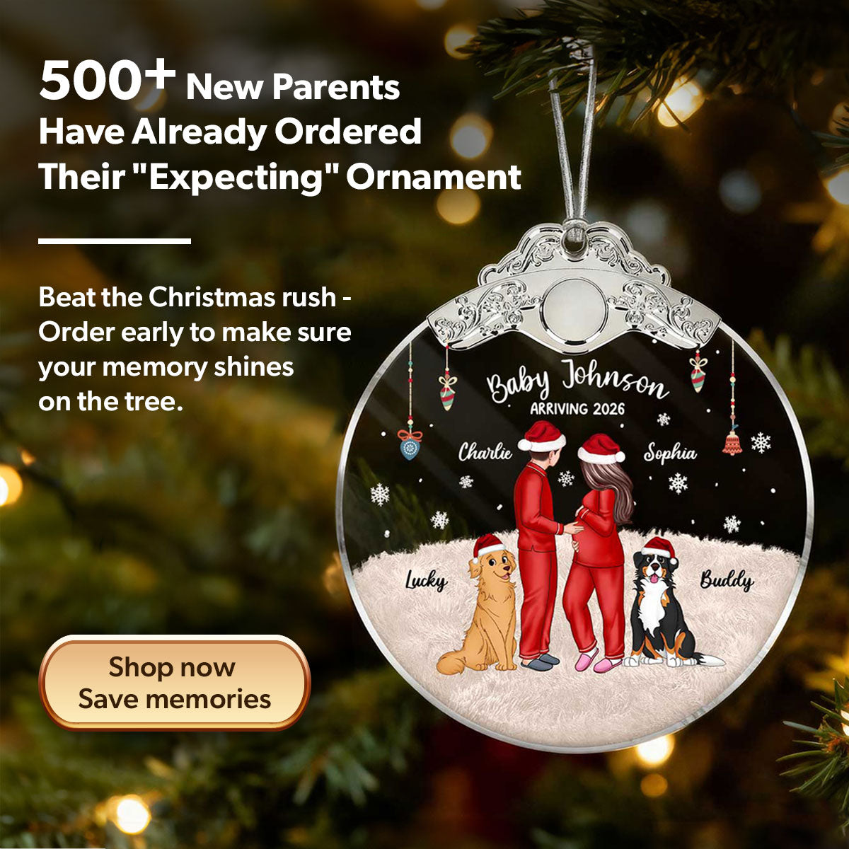 Expecting Parents Christmas Pregnancy - Personalized Glass Ornament With Silver Cap