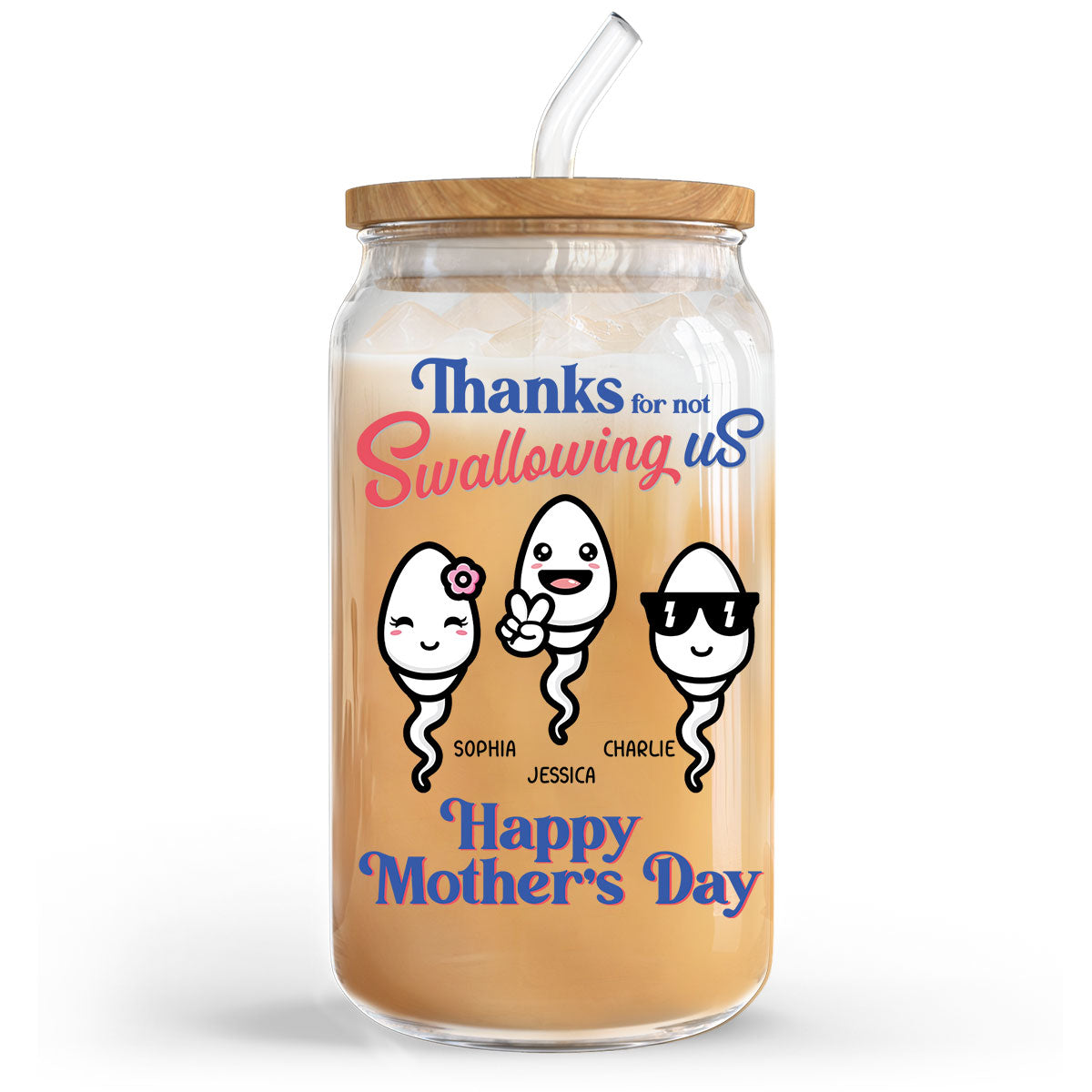 Thanks For Not Swallowing Us Funny Mother‘s Day Gift Personalized Clear Glass Can