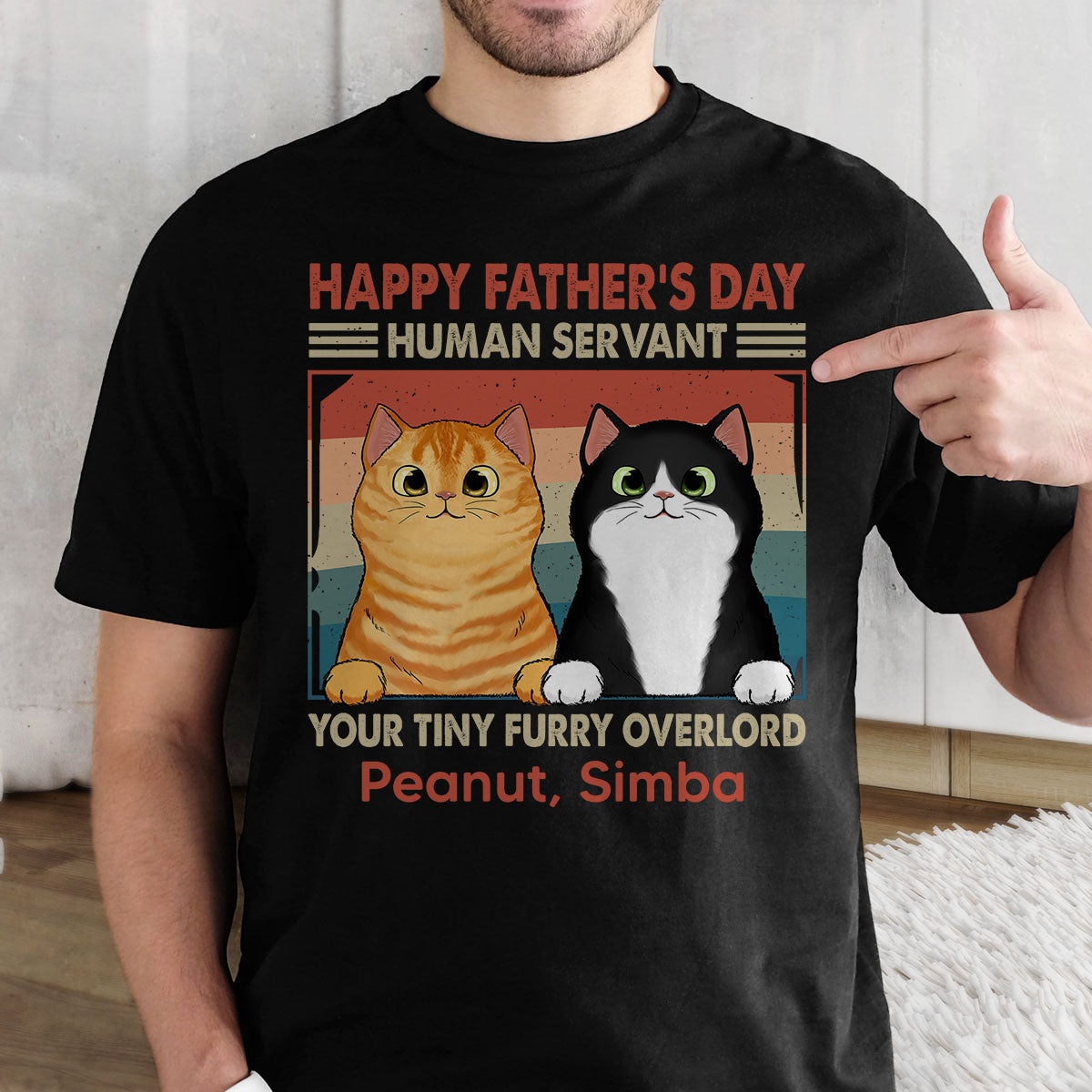 Happy Father‘s Day Human Servant Fluffy Cats Retro Personalized Shirt
