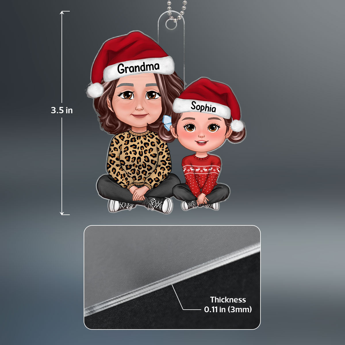 Leopard Grandma Grandkids Crossed Legs Christmas Gift For Granddaughter Grandson Personalized Acrylic Ornament