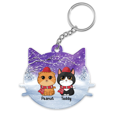 Cute Cats In Winter Snow Personalized Acrylic Keychain