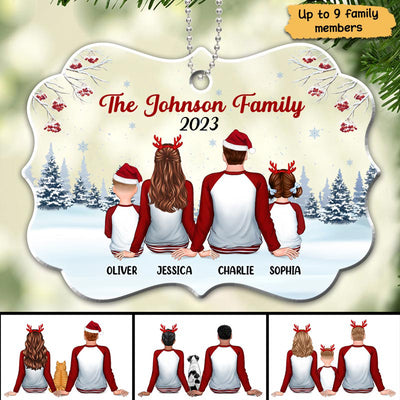 Pajamas Family Sitting In Snow Personalized Acrylic Ornament