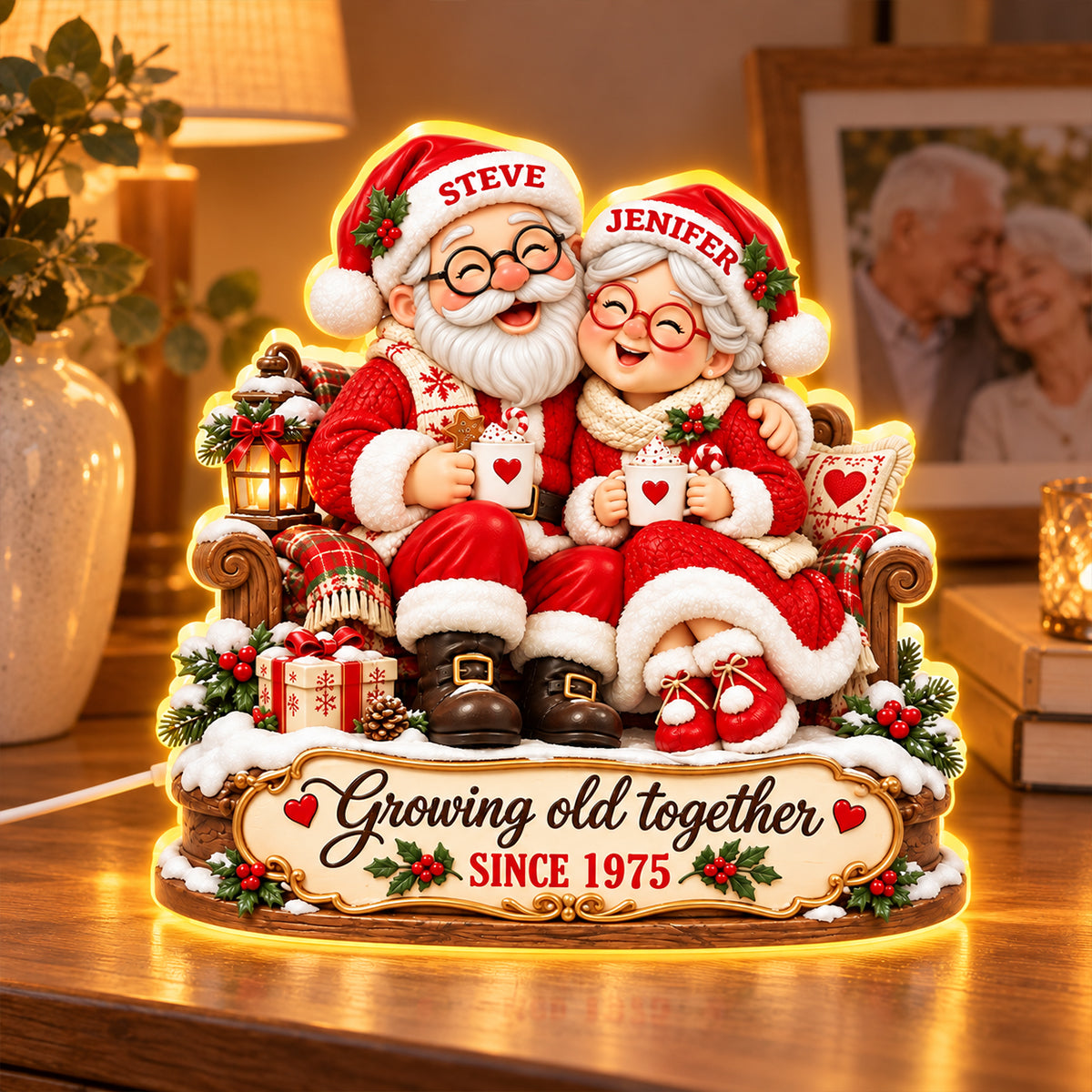 Santa Couple Growing Old Together - Personalized Light Box - Heartfelt & Thoughtful Christmas Gift for Her, for Him
