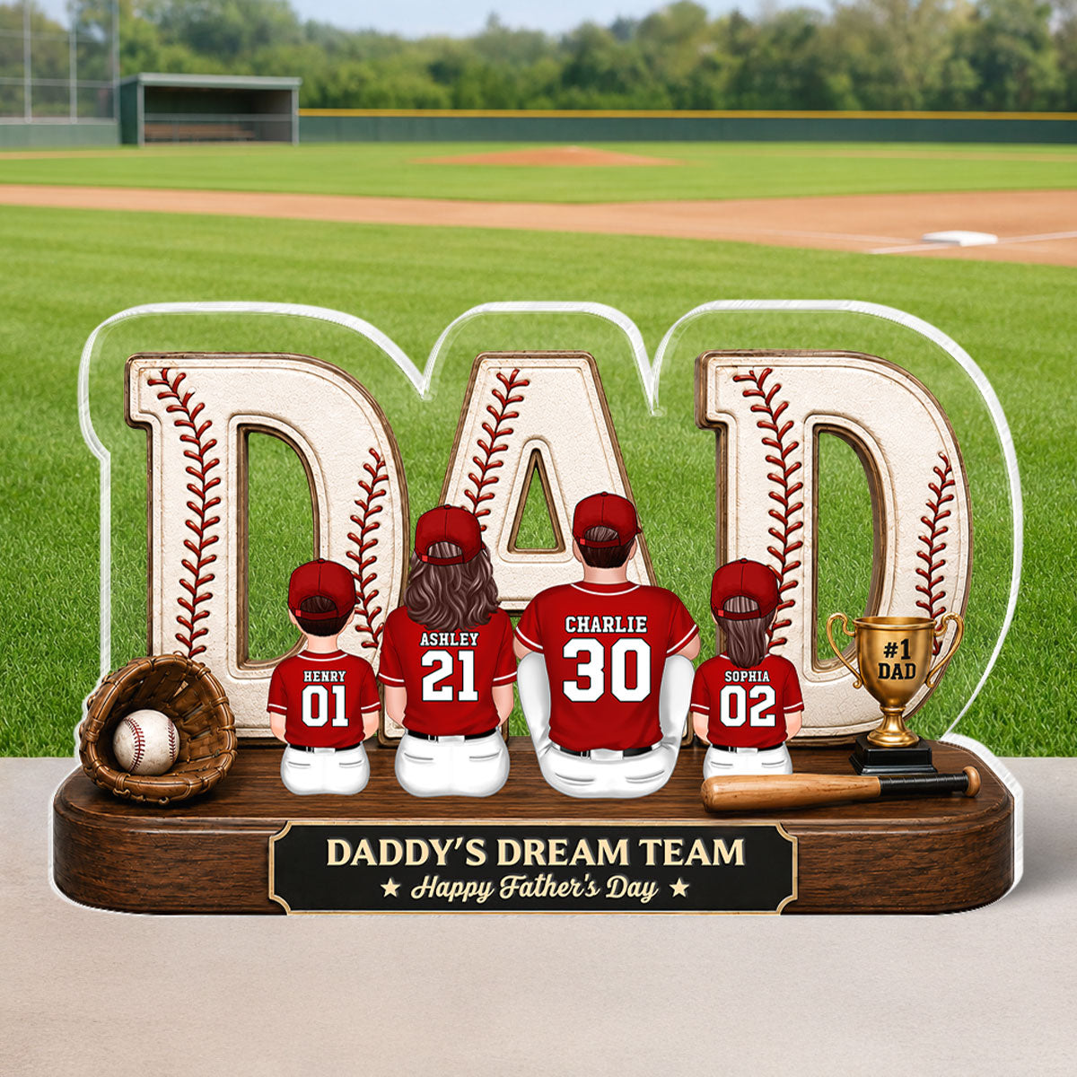 Baseball Daddy's Dream Team - Personalized Acrylic Block Plaque - Father's Day Gift For Dad, Husband, Baseball Fans