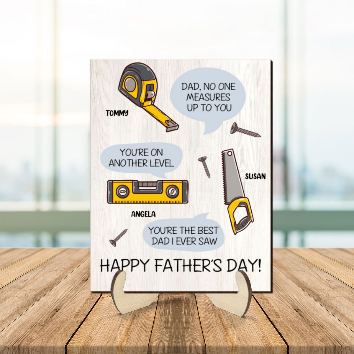 Dad No One Measure Up To You Personalized 2-Layered Wooden Plaque, Father's Day Gift for Dad