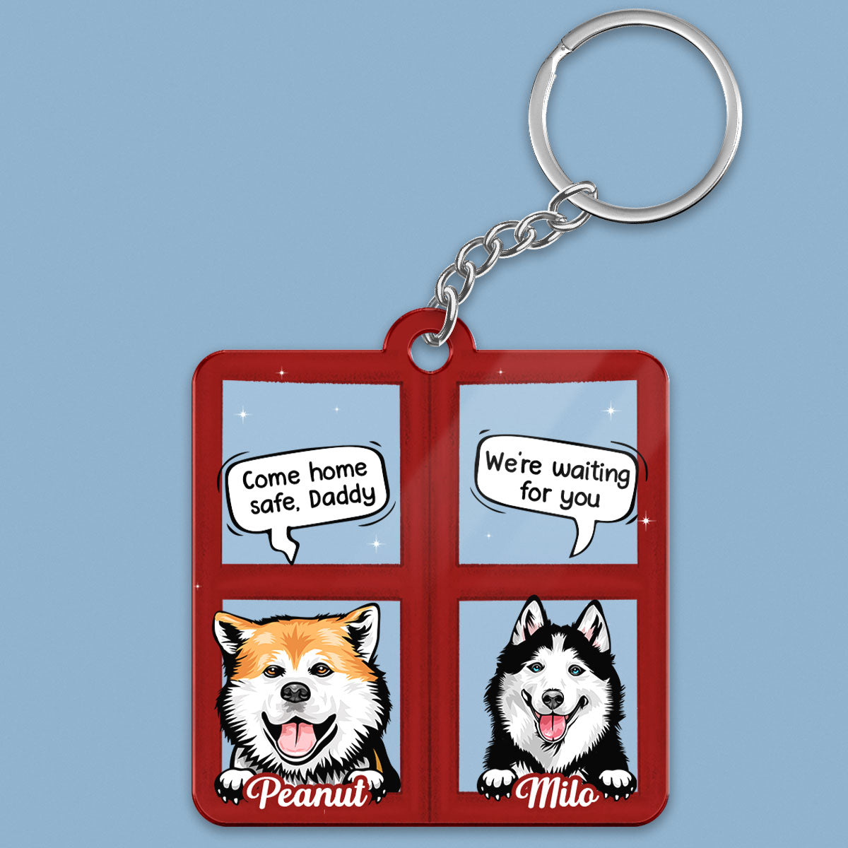 Come Home Safe Mommy Daddy Peeking Dog Personalized Acrylic Keychain