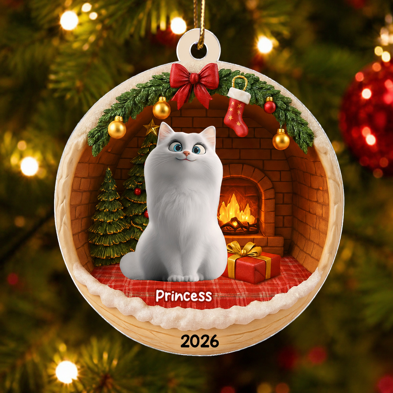 3D Effect Cozy Cat - Personalized Acrylic Ornament - Christmas Gift for Cat Lovers
