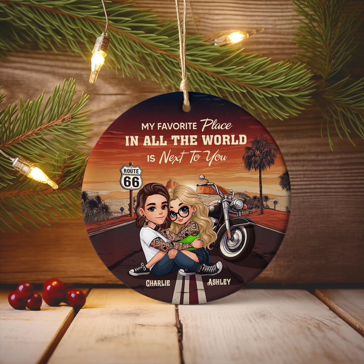 Bikers Couple Riding Partners for Life Personalized Ceramic Ornament, Gift for him, Gift for her